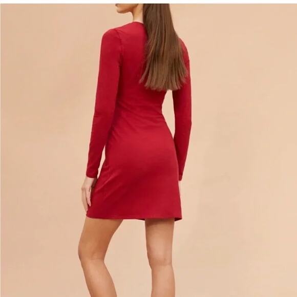 Reformation Tam Knit Dress Sangre Red Henley Mini Cotton Blend SZ M - Picture 3 of 7